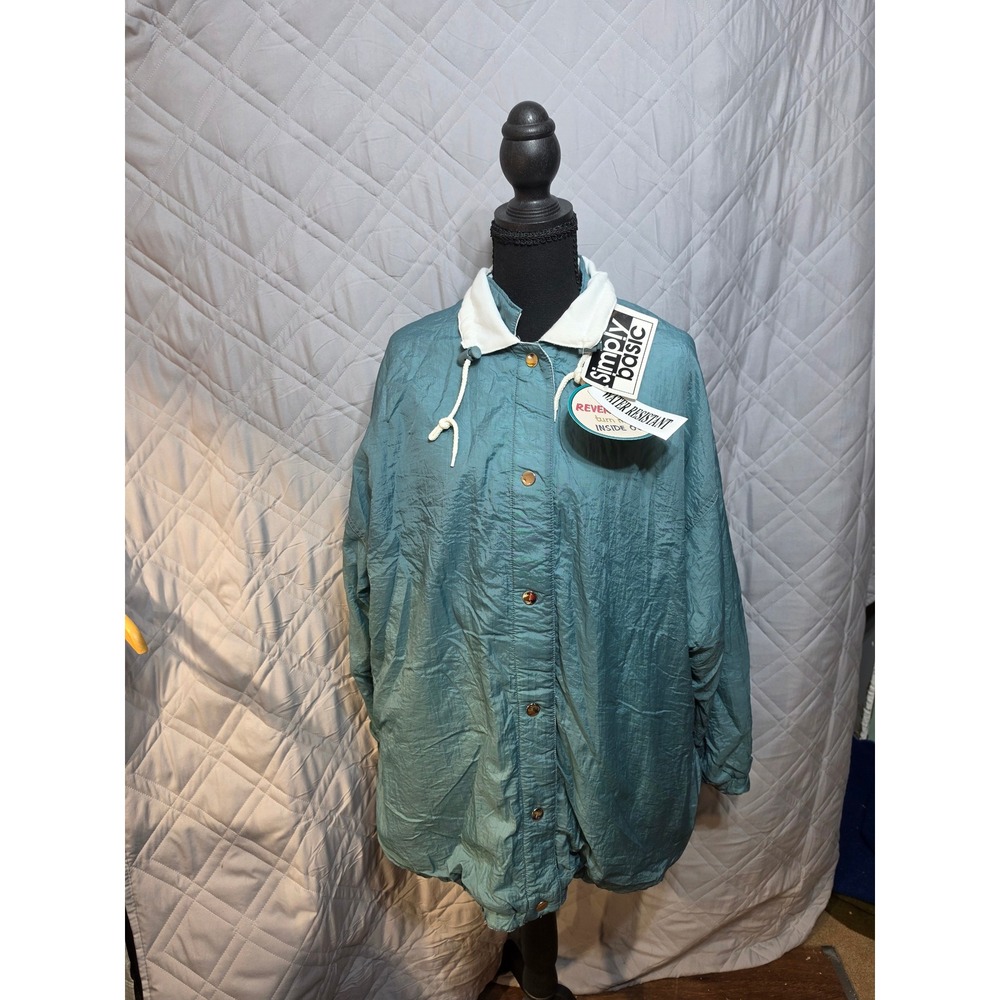 Simply Basic Reversible Water Resistant Jacket Teal White Women XL